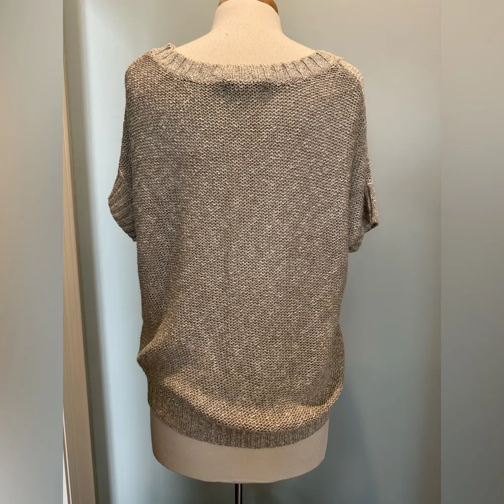 Alice &  Olivia linen blend oversized metallic beige short sleeve sweater M/L - Image 4