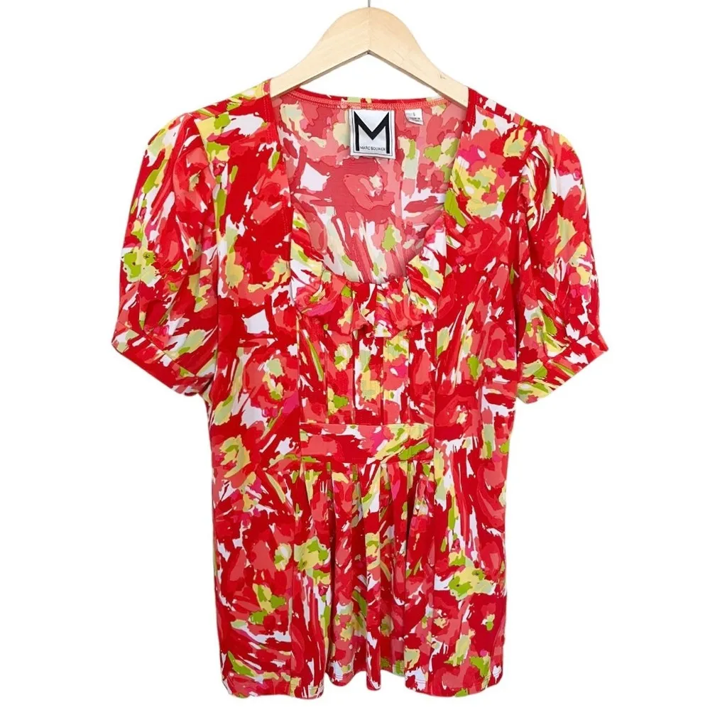 MARC BOUWER Abstract Print Top Blouse Scoop Neck Pullover Lightweight Small Orange - Image 4