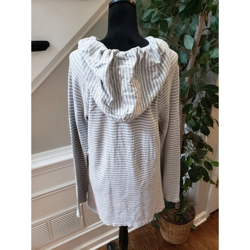 Standard James Perse Sweatshirt Womens Size 4 Gray Striped Hooded Drawstring - Image 4