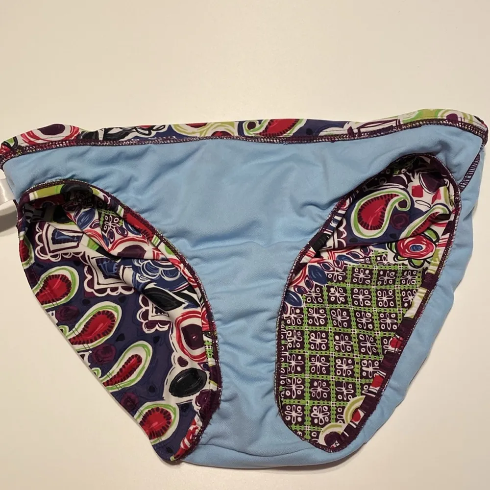 Paisley SWIMSUIT bikini bottoms fold down waist ruched sides size large - Image 6