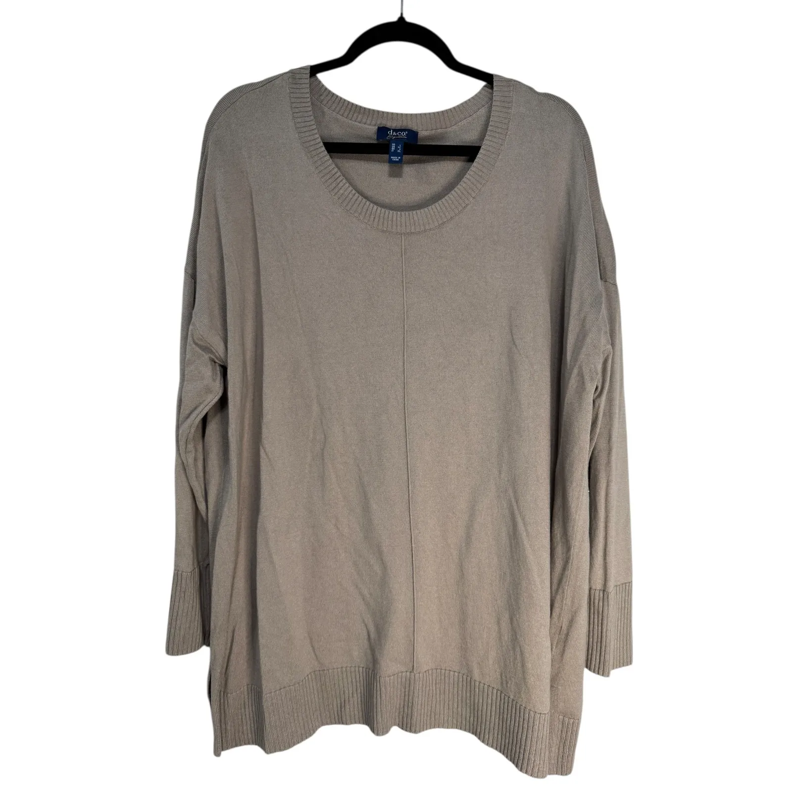 d&co Signature Women's Taupe Knit Sweater Long Sleeve Oversized V - Image 2