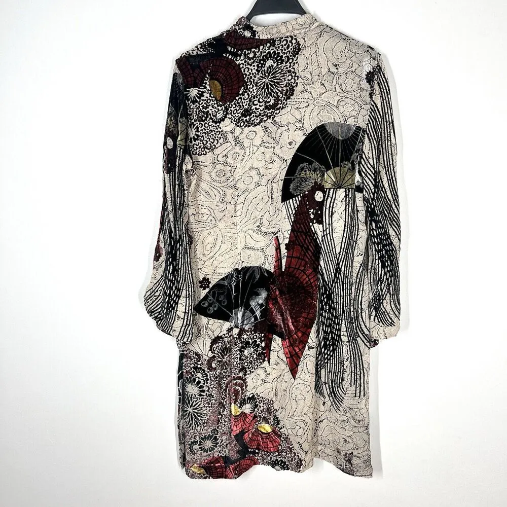 Citron Santa Monica Collection Sz M Silk Velvet Sheer Long Tunic Blouse Button Size M - Image 2