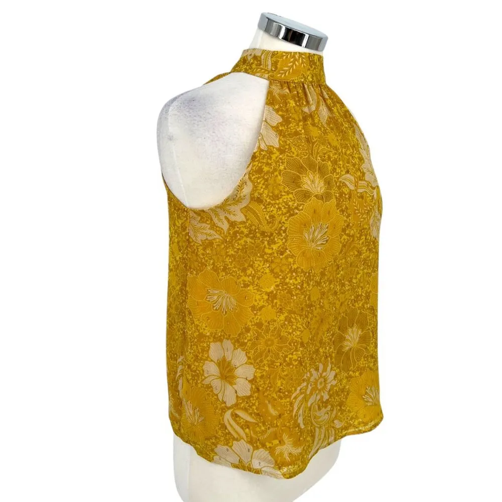 Cupcakes And Cashmere Yellow Floral Halter Top With Metallic Detail Size Small - Image 7