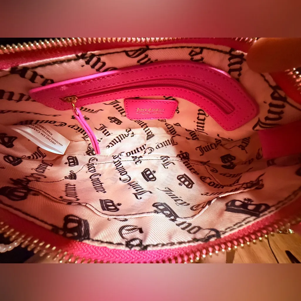 Juicy Couture Pink Chenille Logo Baguette Shoulder Bag w Coin Pouch NWT - Image 5
