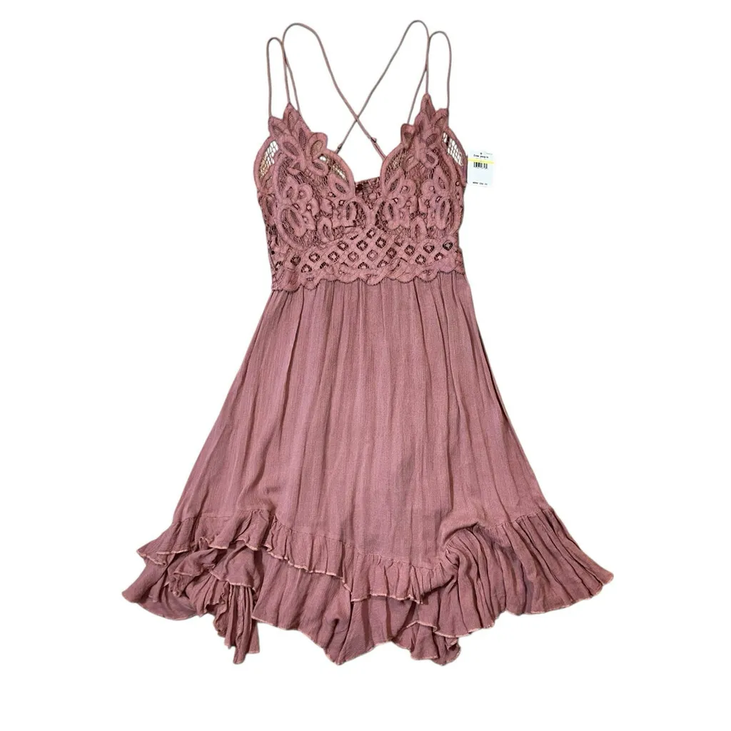 Free People FP One Adella Lace Mini Dress Boho NWT Medium Slip Sleeveless Pink - Image 4
