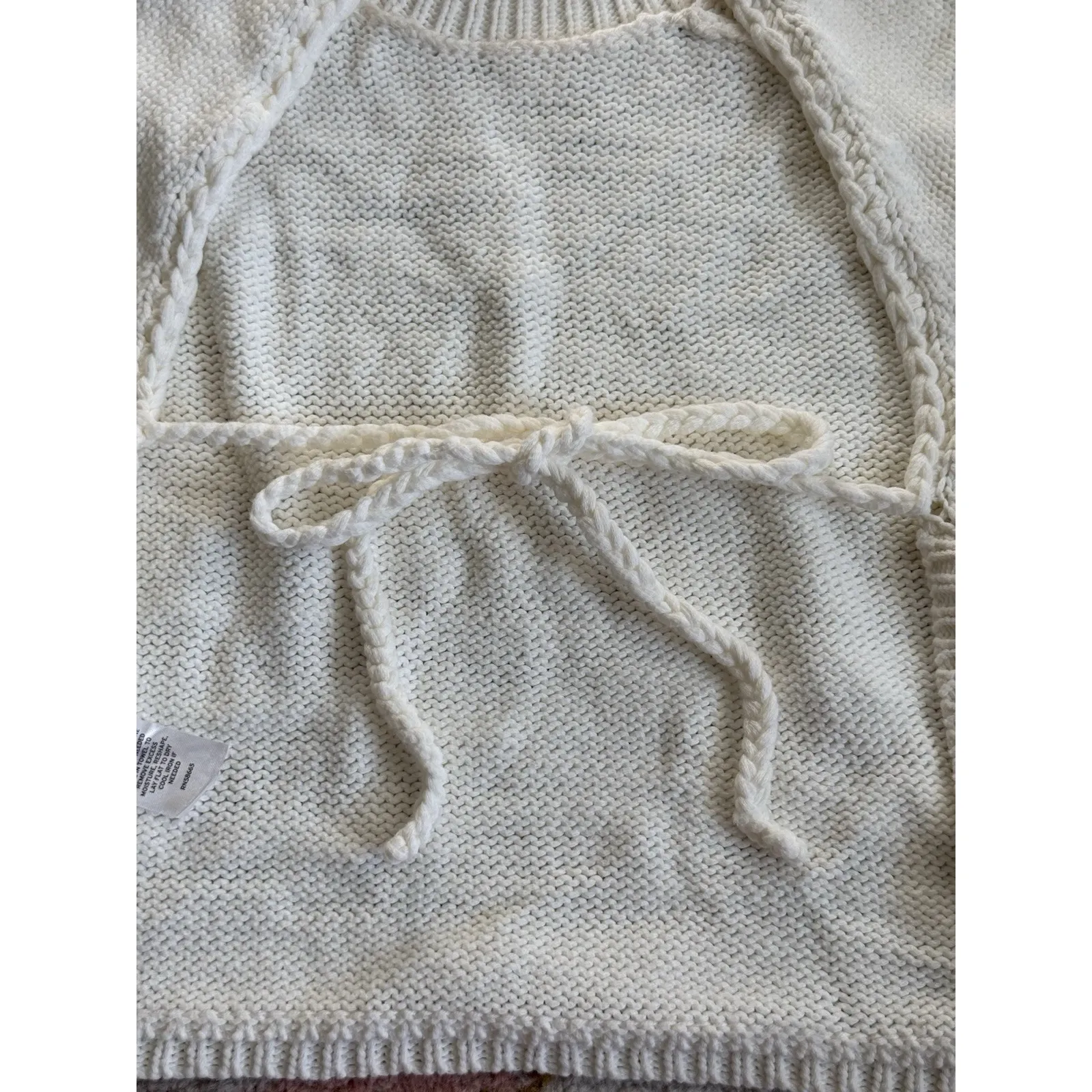 NEW Open Edit Cropped Chunky Sweater Cream White Open Back Tie Bow Womens Small - Image 6