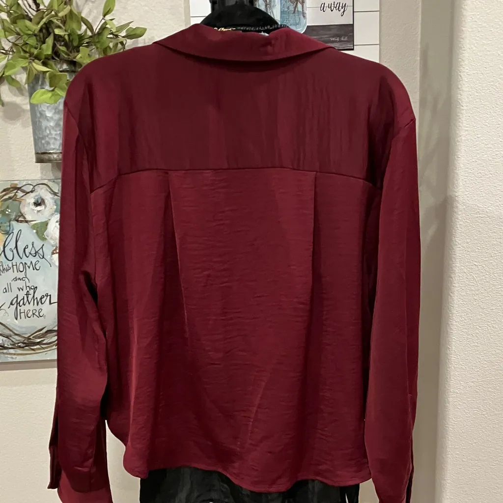 a new day Burgundy Satin Button Down Shirt - Image 7