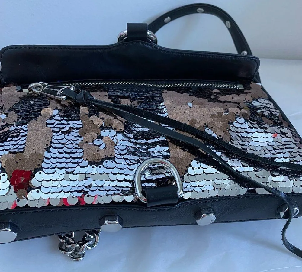 Rebecca Minkoff Black & Silver Sequin Mini Mac Crossbody Bag New - Image 9