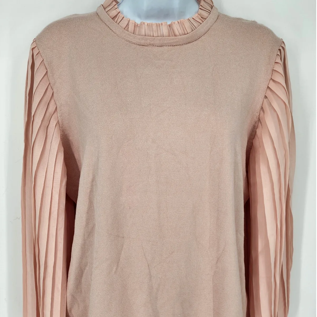 Adrianna Papell Blush Ruffle Neck Pleated Sleeve Sweater Women’s Size Large - Image 4