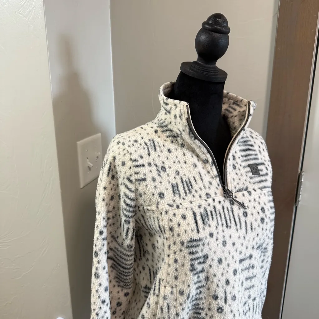 Billabong Boundary Mock Fleece Pullover 1/4 Zip Animal Print White Black Sweater - Image 5