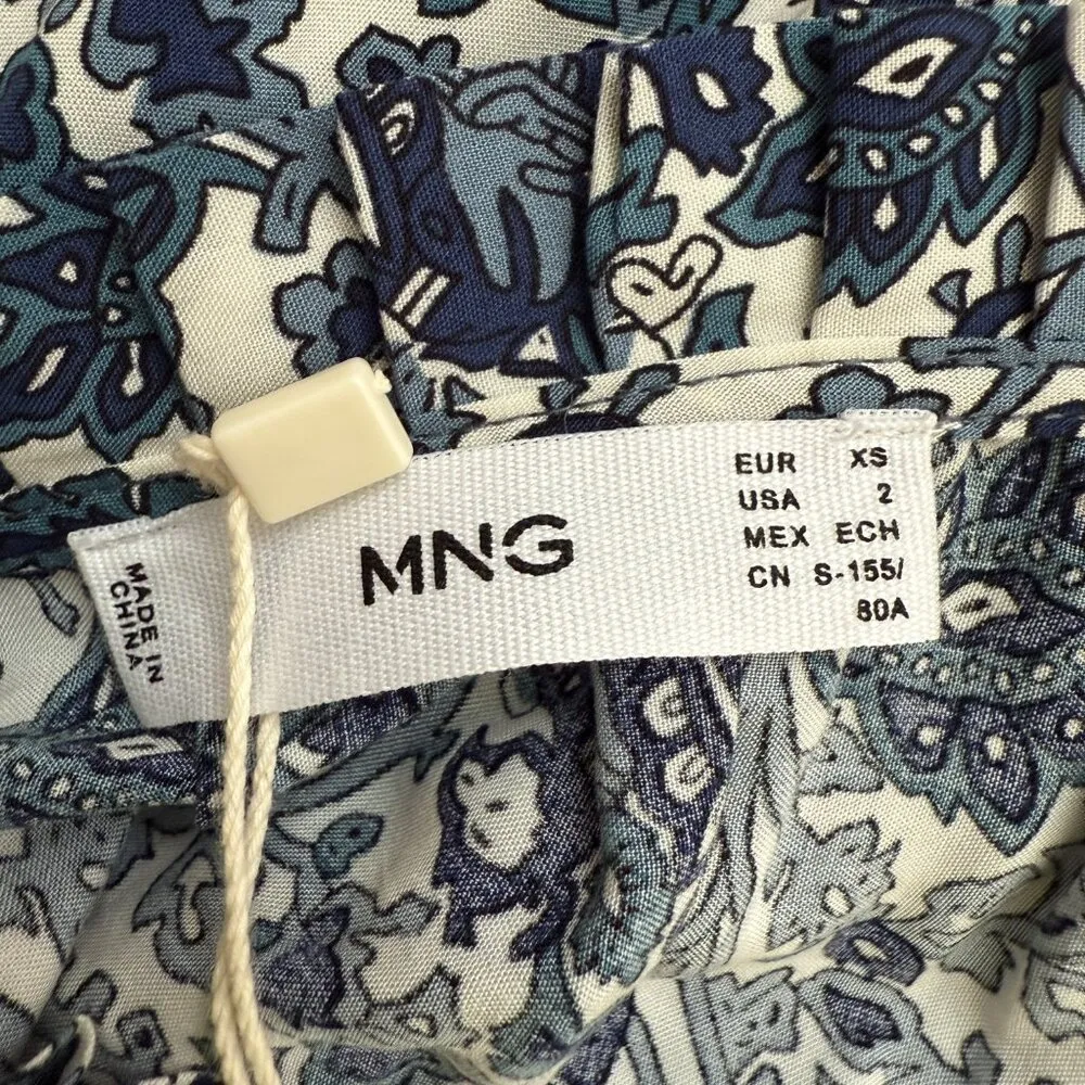 Mango Floral Paisley Print Button Up Tiered Maxi Dress Women's 2 Blue White NWT - Image 14