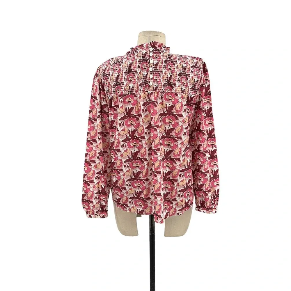 J. Crew Smocked Button-Back top Liberty Butterfield Poppy Organic Cotton‎ Small - Image 9