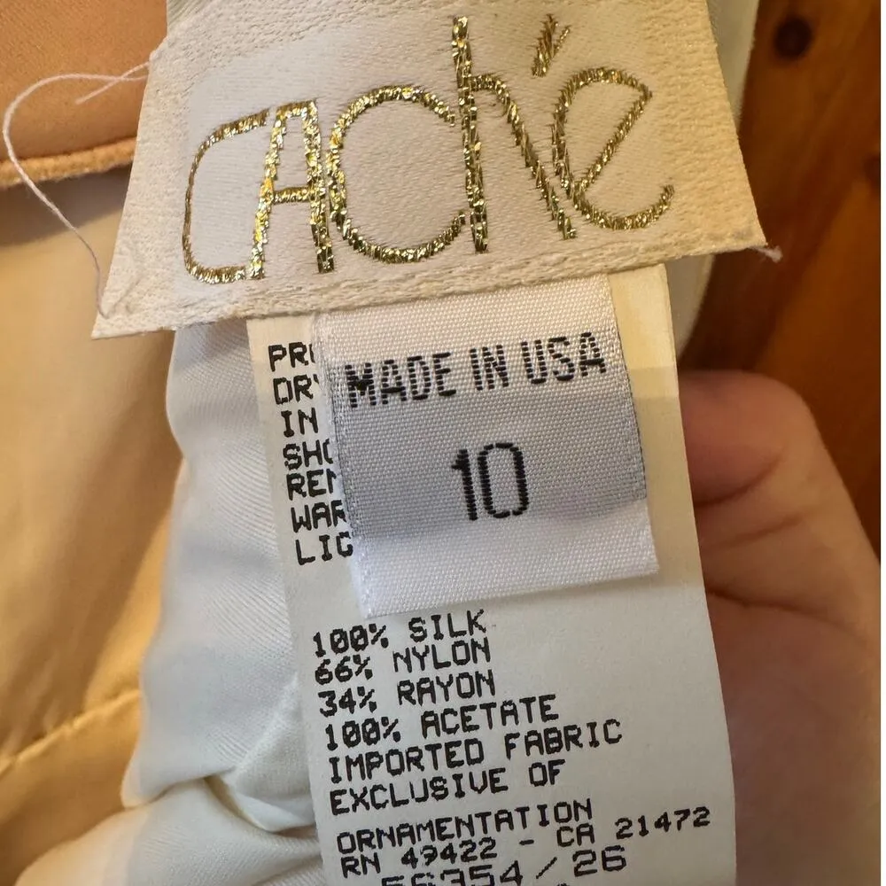 Vtg CACHE 100% Silk CastleCore Victorian bussel Lace/pearl beading halter gown - Image 11