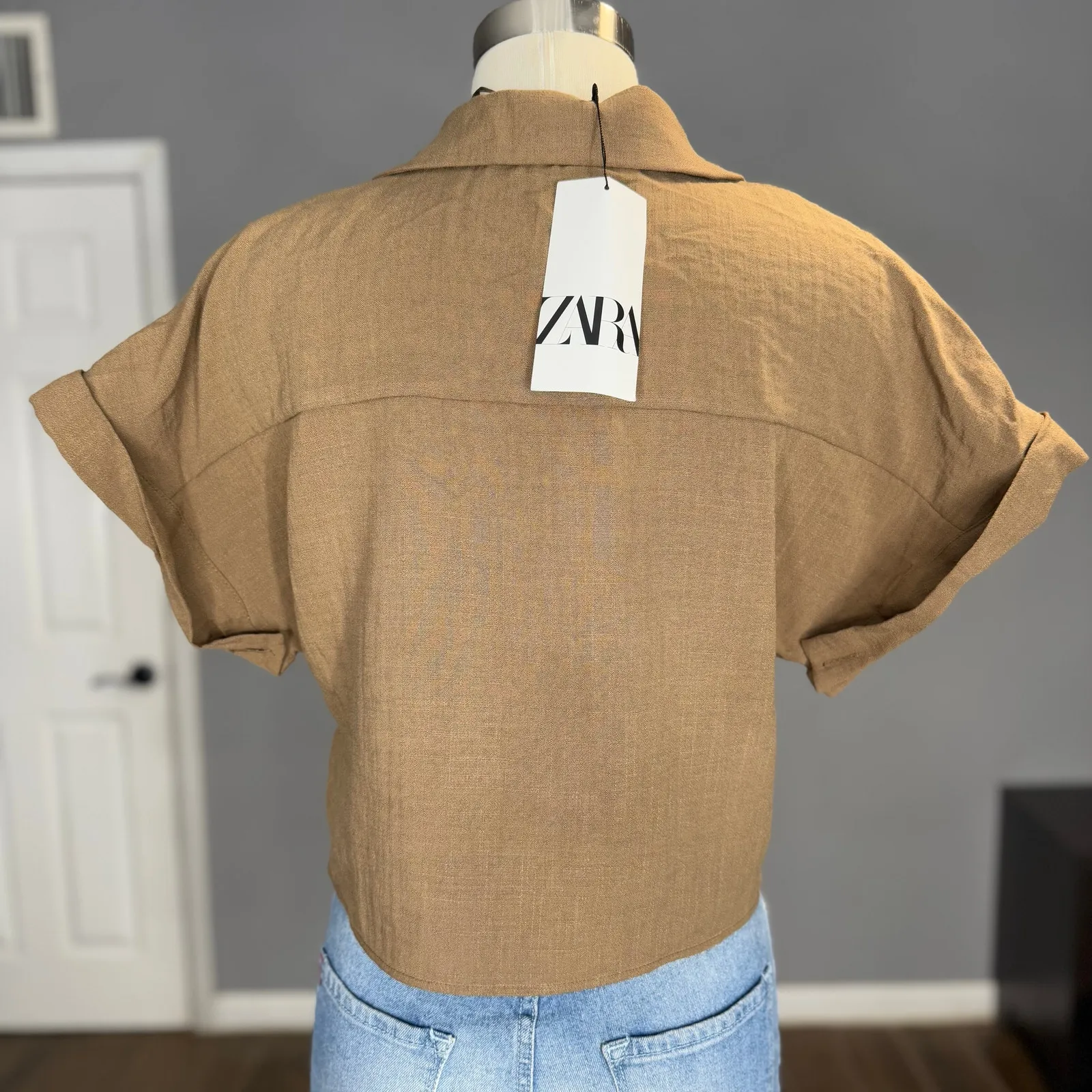 Zara Crossover Short Shirt, Brown, S - Image 2