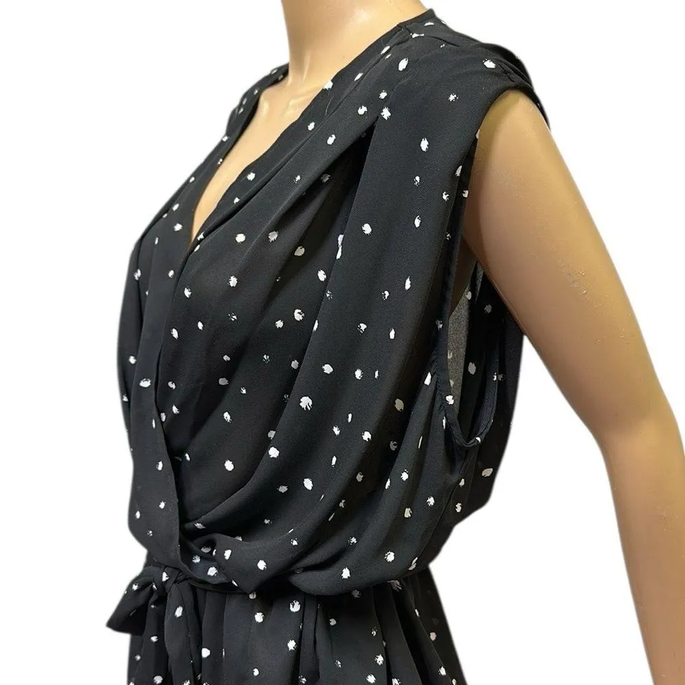 Worthington Black White Polka Dot Wrap Peplum Tie Waist Sleeveless Blouse XL - Image 4