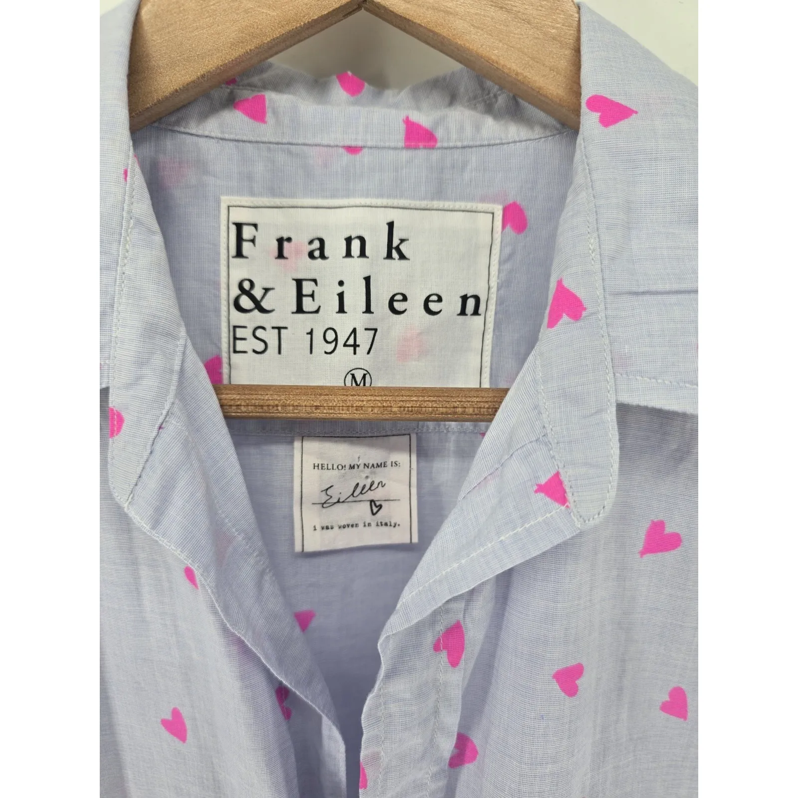 Frank & Eileen Neon Pink Heart Button Up Shirt Medium Oversized‎ - Image 2