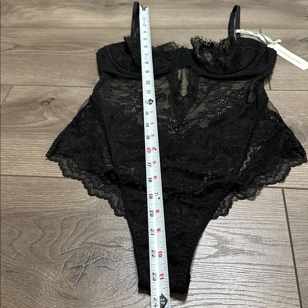 Victoria’s Secret Black Lace Thong Teddy Bodysuit Size Small - Image 13