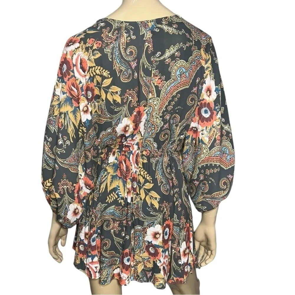 Free People Size XS Dark Green Mauve Blue White Floral Print High Plains Dress - Image 5