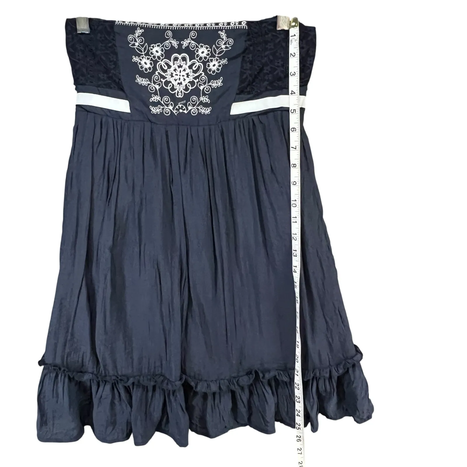 Agaci Mini Dress L Blue Strapless Lace Mesh Embroidered Smocked Y2K Boho Chic - Image 10