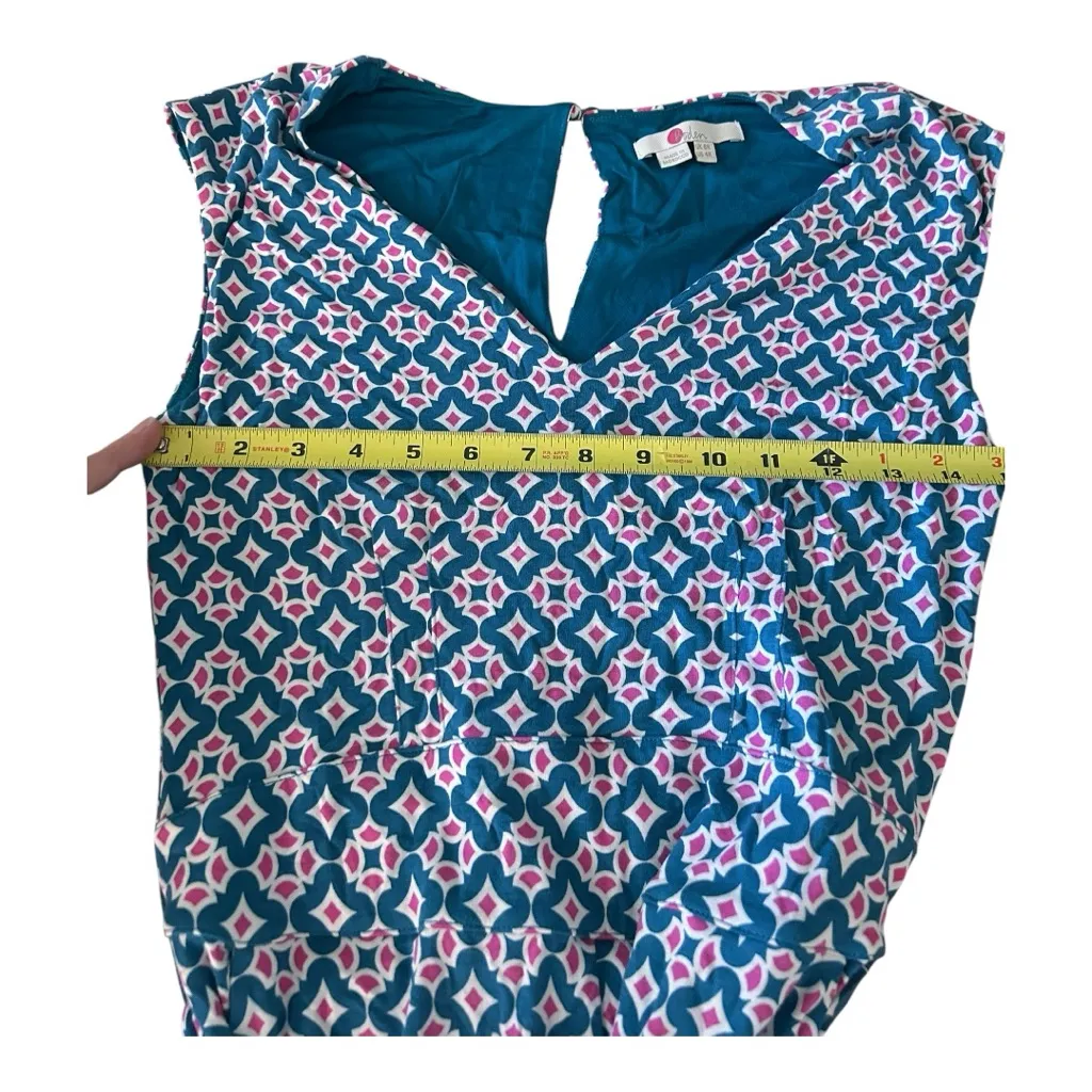 Boden Corrine jersey Vneck tie waist pants jumpsuit geometric print Size 4 Blue - Image 8