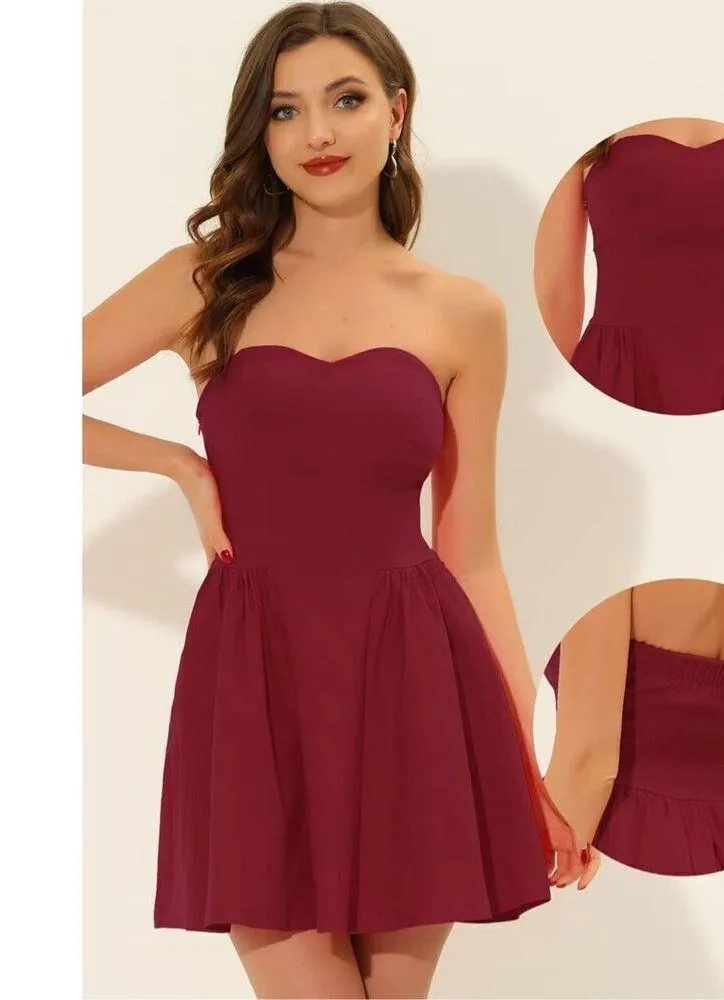 NEW Red Strapless Mini Flare Cocktail Party Dress M - Image 2