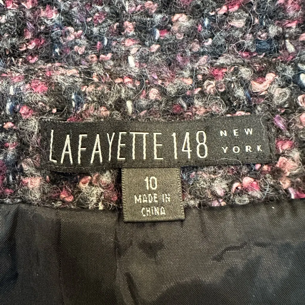 Lafayette 148 New York Black Purple Pink Tweed Wool Pencil Skirt Career Size 10 - Image 9