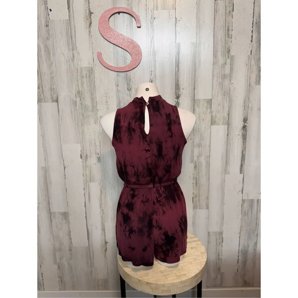 Ginger G Maroon Tie Dye Mock Neck Keyhole Romper Size SMALL - Image 6