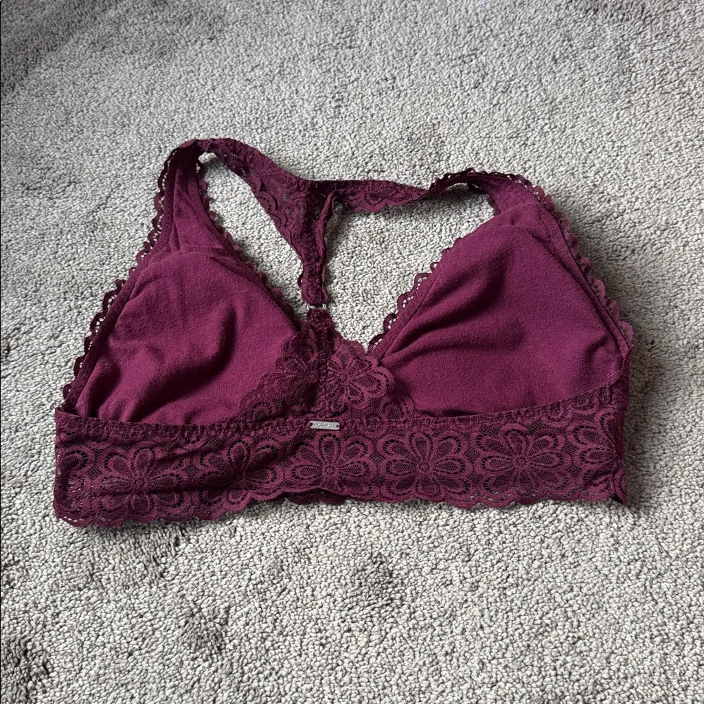 Gilly Hicks Maroon Lace Racerback Bralette SIZE L - Image 3
