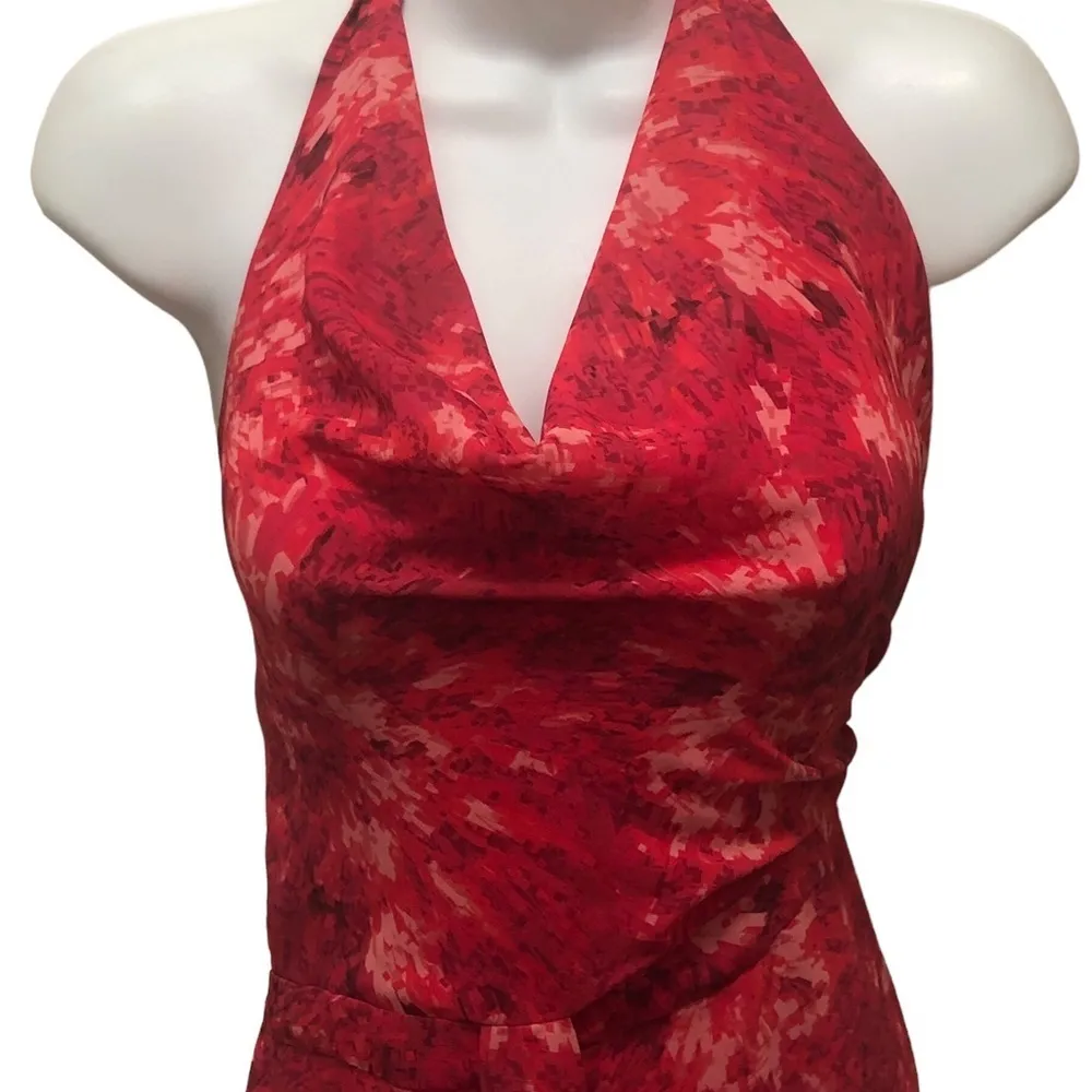 Chiffon Halter Maxi Dress Sz. 16 Red Draped Neck Cockta… - Image 9