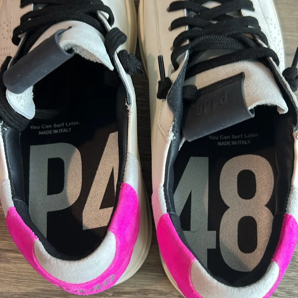 P448 Jack Low Sneakers Italian Leather White Black Hot Pink Gray Suede EU 40 - Image 6