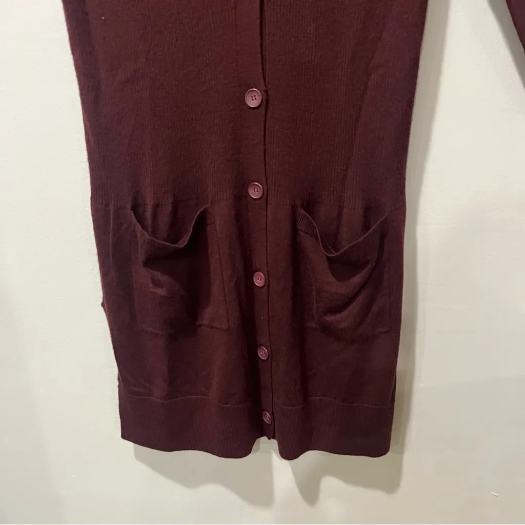 HALOGEN Women's Burgundy Red Ribbed Button-Up Long Sleeve Cardigan Medium - Image 5