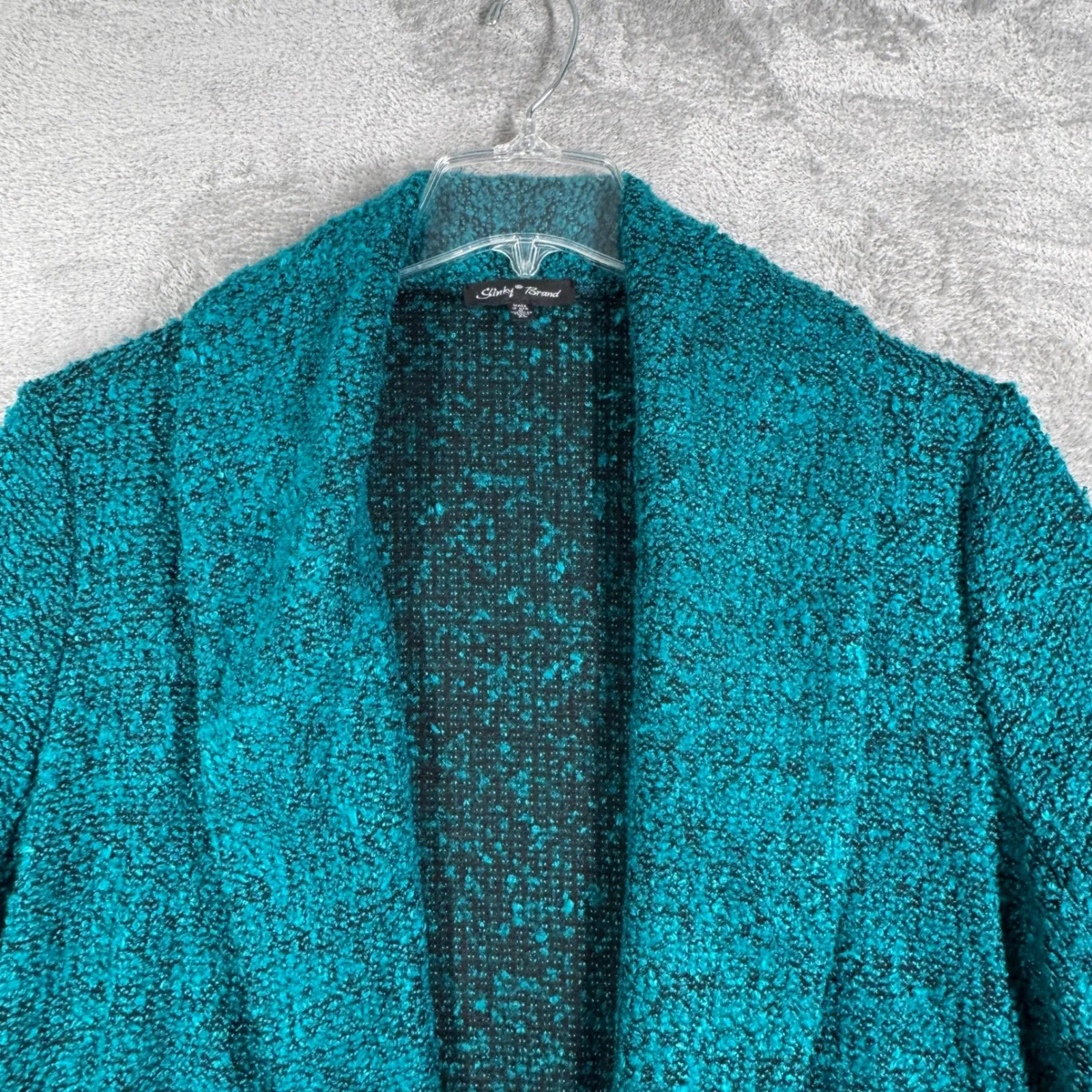 Slinky Brand Cardigan Women Open Front Textured Knit Casual Teal Black XL - Image 4