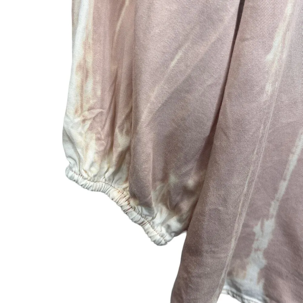 Knox Rose Pink White Tie Dye Tops Blouse Long Sleeve Loose Fit Ruffle Trim Sz M - Image 6