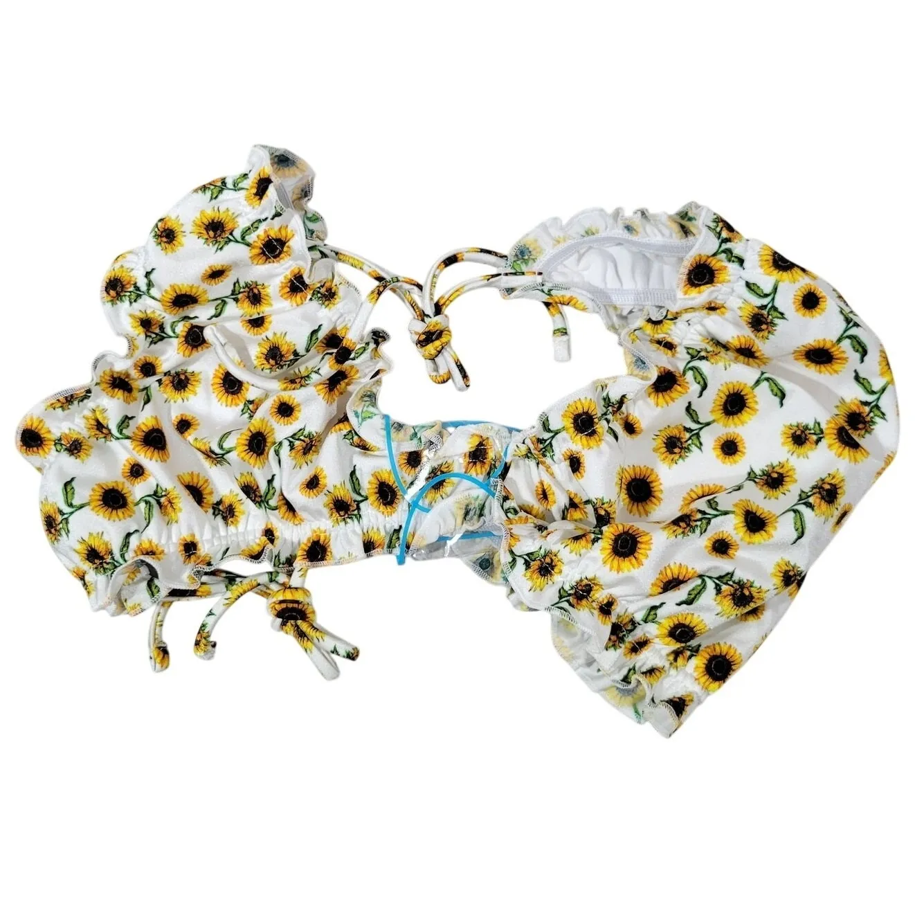 ASOS Design‎ Sunflower Print Flutter Edge Bikini Bottoms White Yellow Size US 10 - Image 10