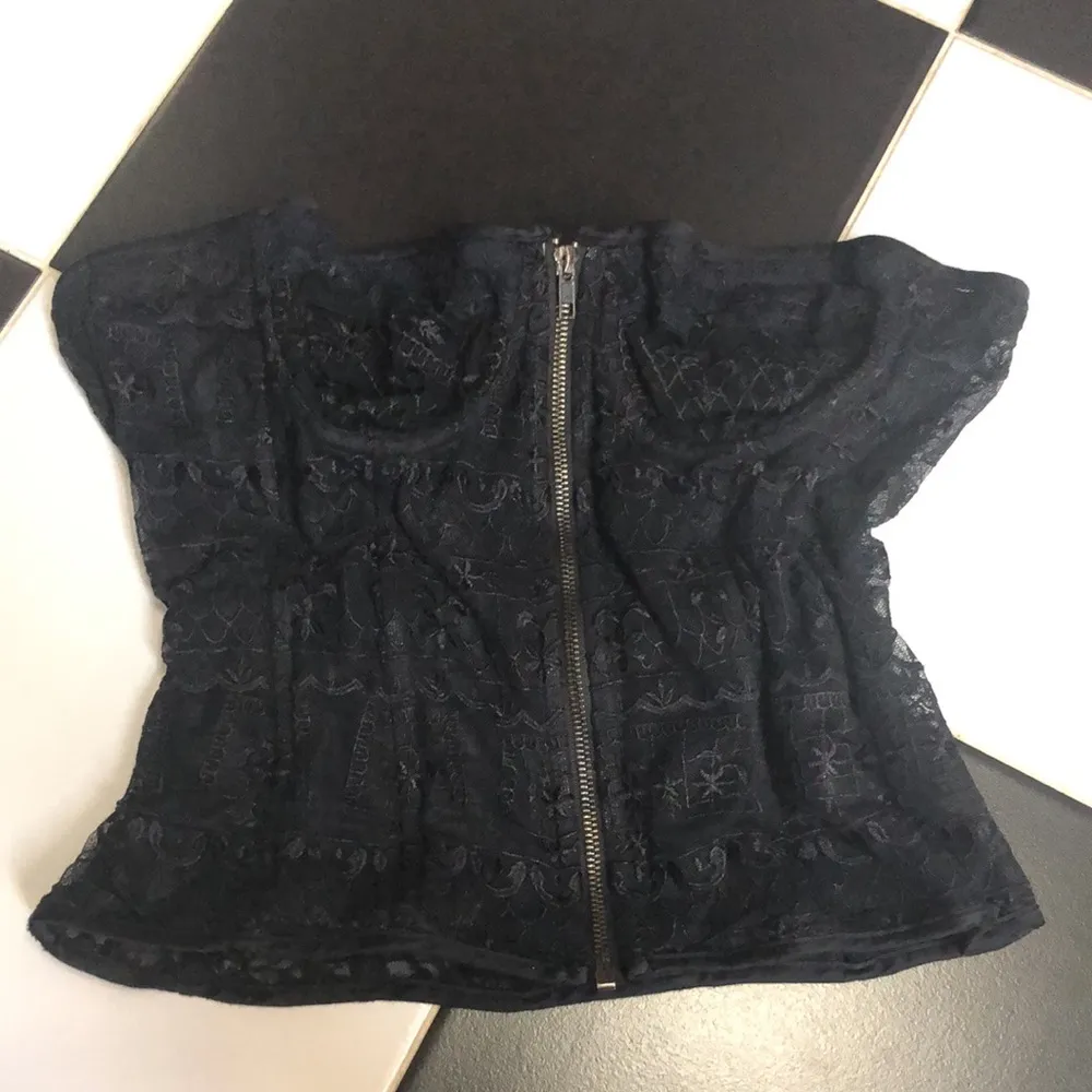 Retrofete Mel Strapless Corset Bustier Tube Top Semi-Sheer Black Lace Sexy sz XL - Image 9