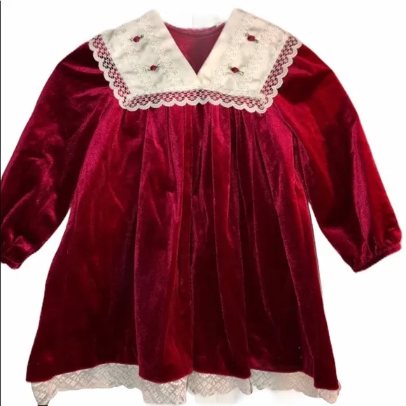 rare editions red velvet dress Vintage Red Velvet Baby Girl Dress Sz 24