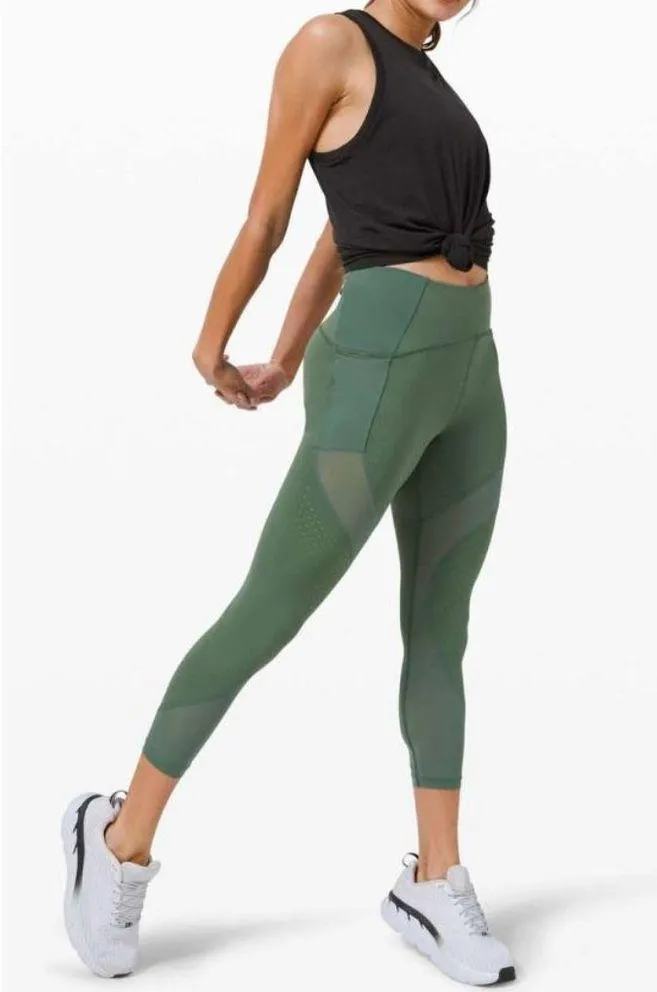 Uncovered Strength High-Rise Algae Green Mesh Cut-Outs Olive Tights 4 - Image 6