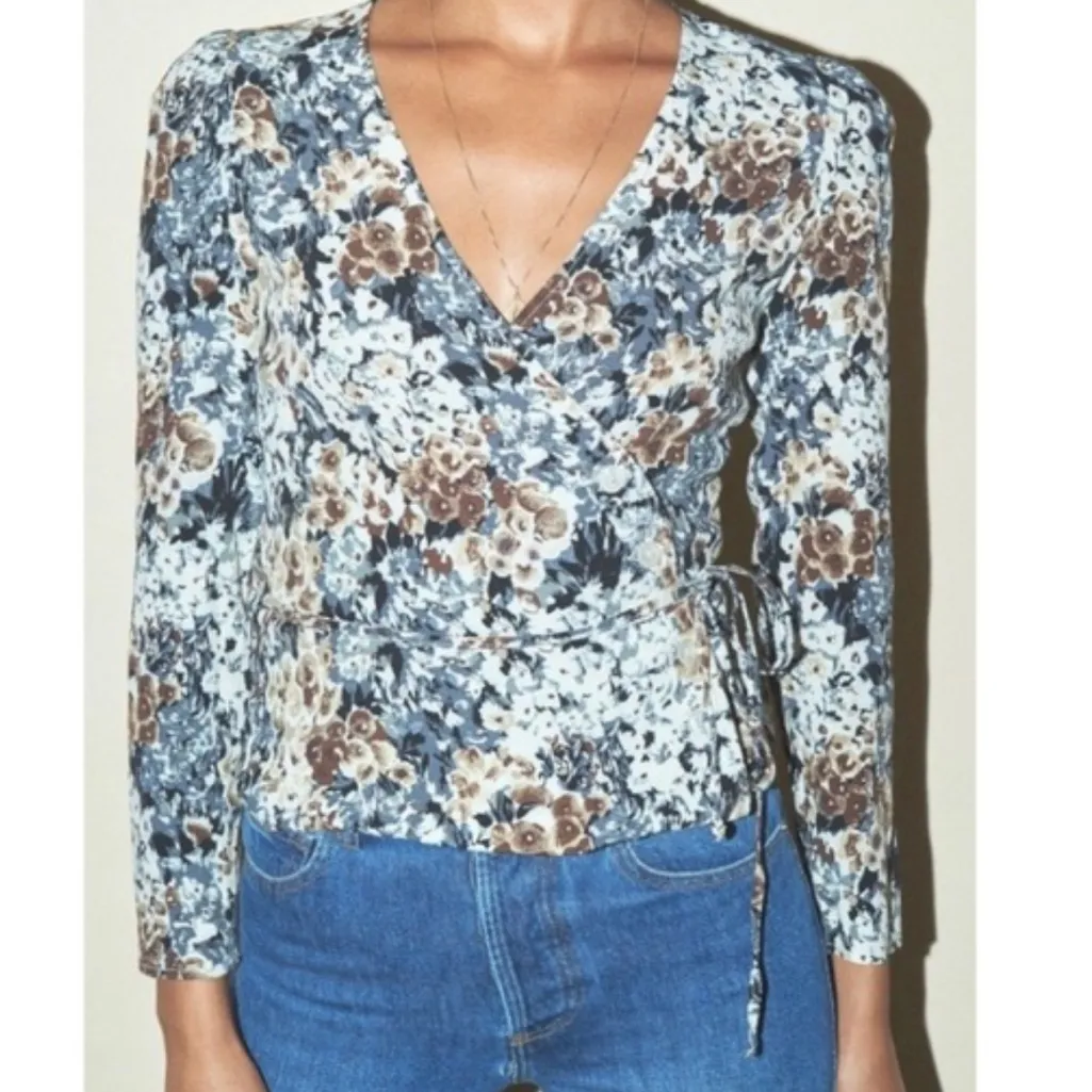 Rouje Paris Gaby Neutral Floral Wrap Blouse Brown Size 6 - Image 2