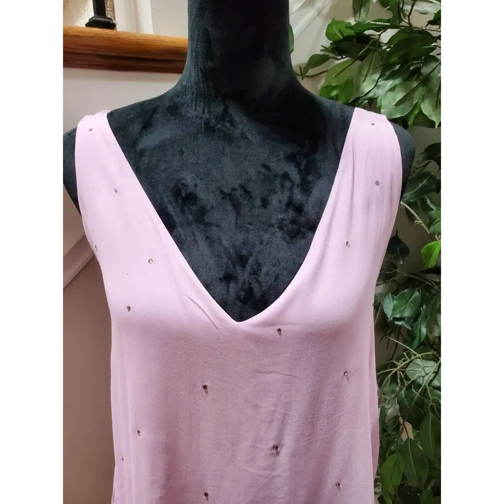 Massimo Dutti Women's Purple Solid Polyester Sleeveless V-Neck Blouse Size Small - Image 3