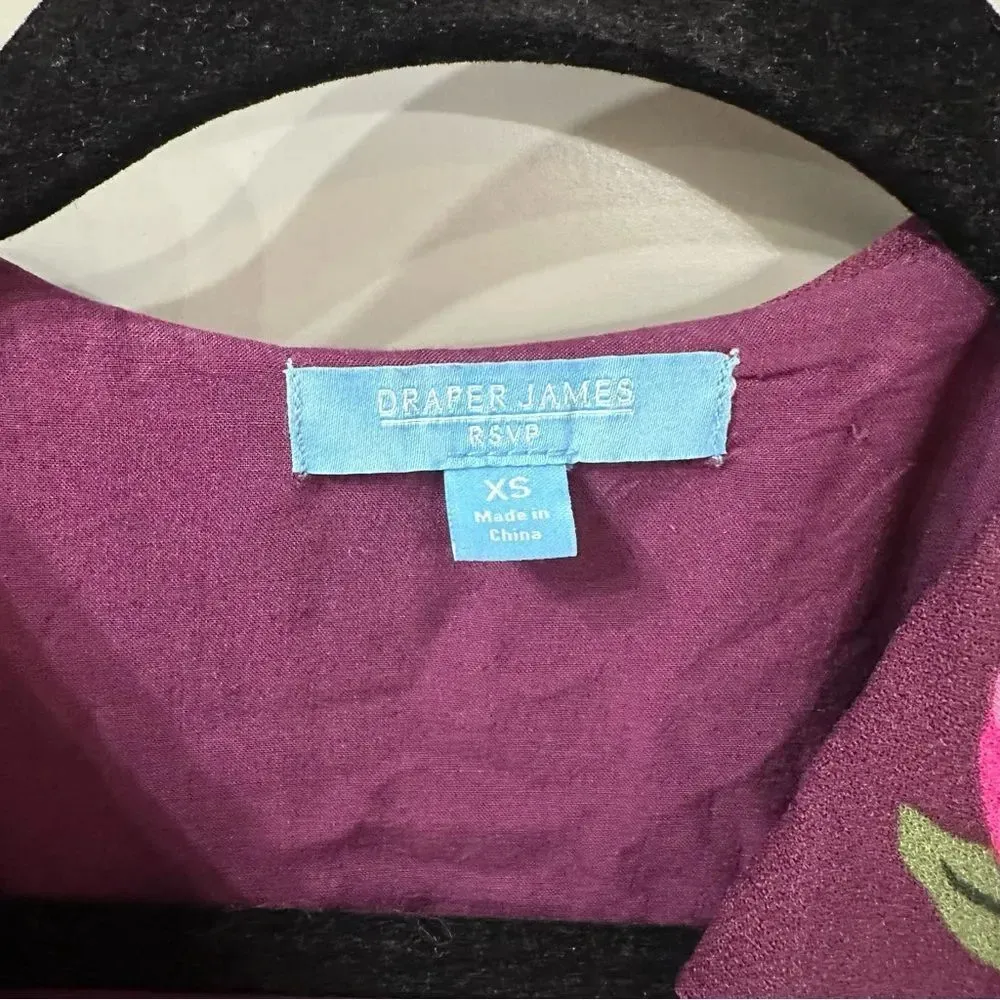 Draper James RSVP Plum Multicolor Floral Ruffle Wrap Lined Dress Size XS - Image 6