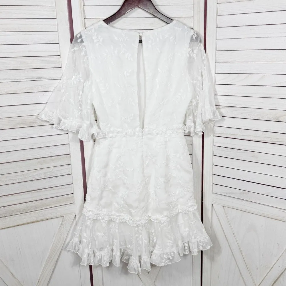 Selfie Leslie‎ Leona Embroidered Chiffon Frill Trim Mini Dress White Small - Image 11