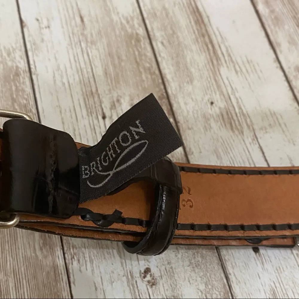 Black Croc Leather Floral Buckle Belt 32 - Image 5