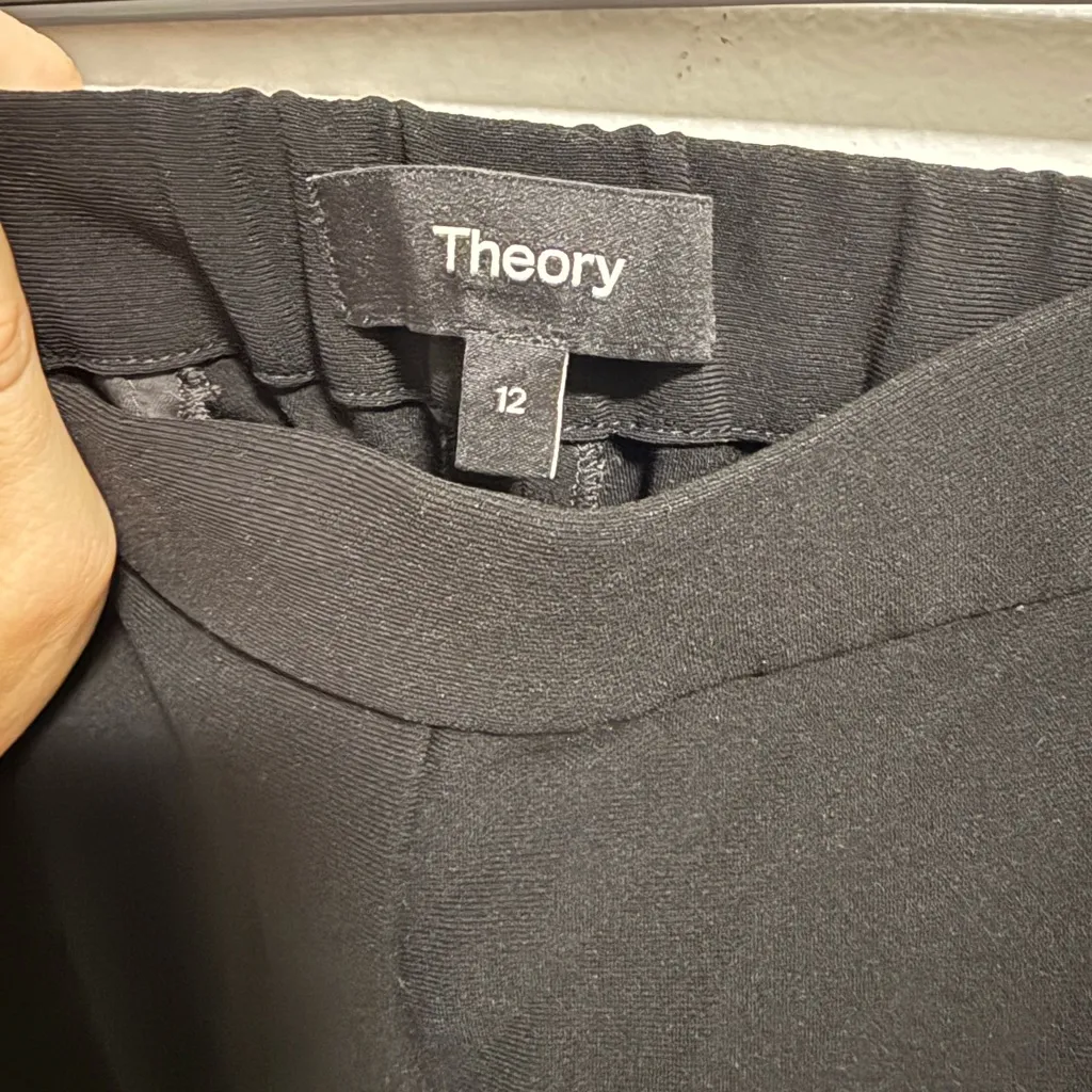 Theory Black Straight Leg Trouser Pants Elastic Waist Women’s Size 12 - Image 3