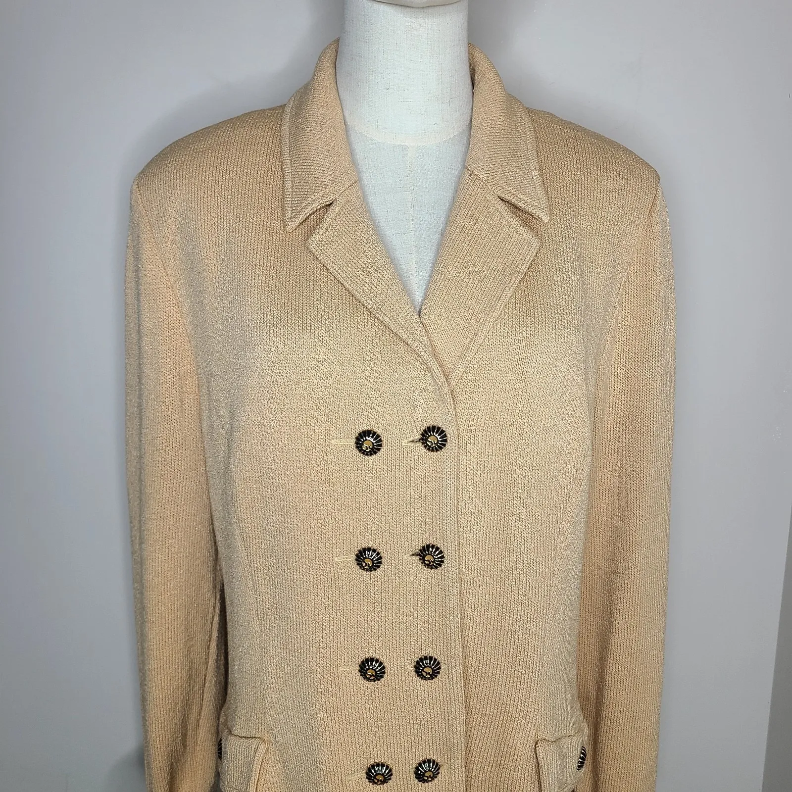 St. John Collection Tan Jacket Santana Knit Wool Blend Long Blazer Size 14 - Image 2