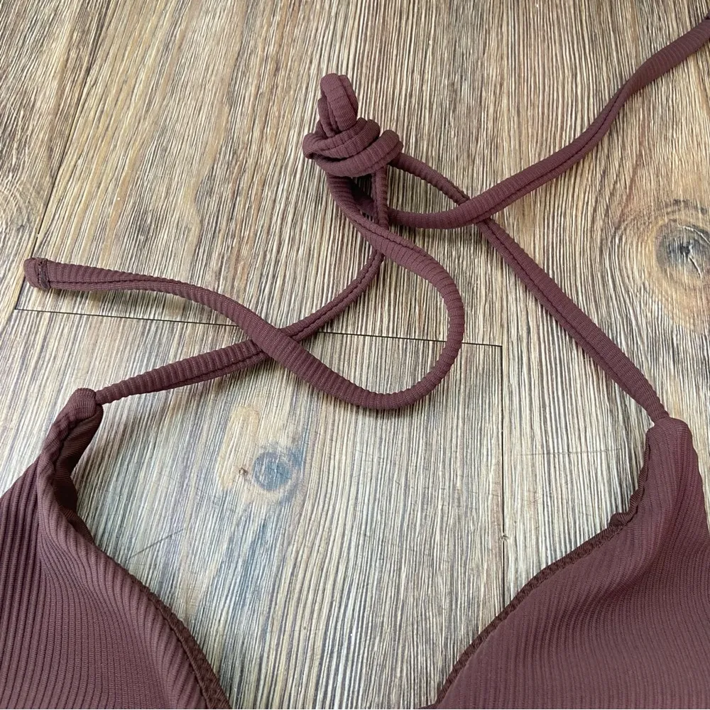 Brown Ribbed Bikini Set Size Small - Image 4