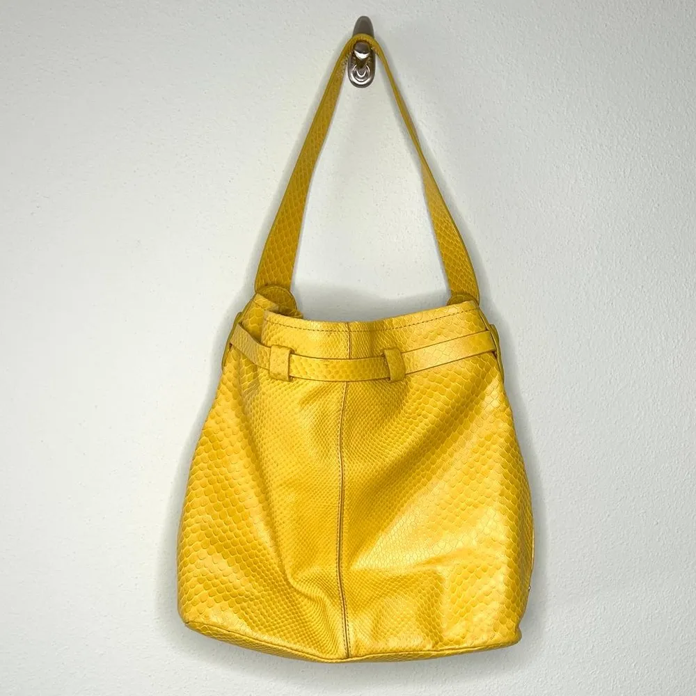 Cole Haan Casey Drawstring Hobo in Sunflower Yellow Snake Embossed - Image 2