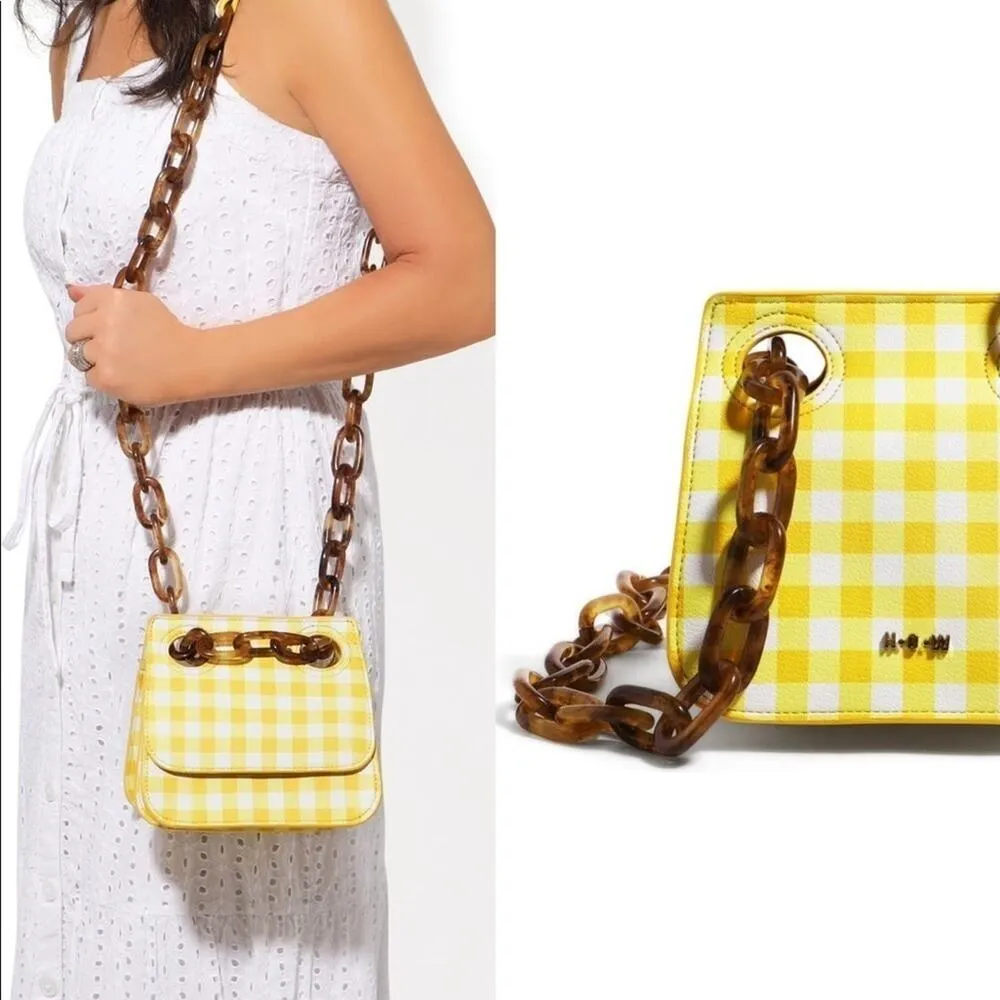 H.O.W. House Of Want We Are Original Shoulder Flap Bag in Yellow Gingham NEW - Image 12