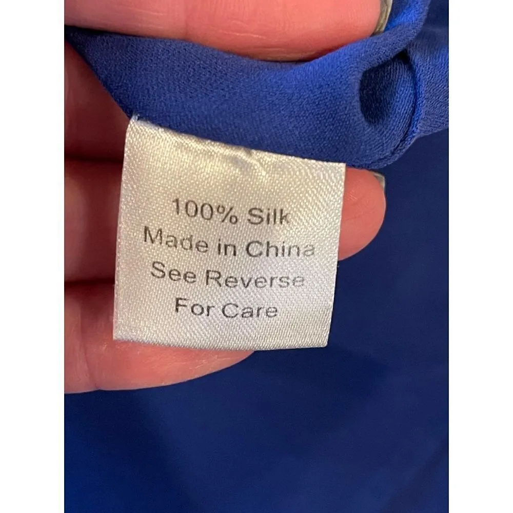 Parker Royal Blue Silk Sleeveless Scoop Neck Fit And Flare Mini Dress Size M‎ - Image 11