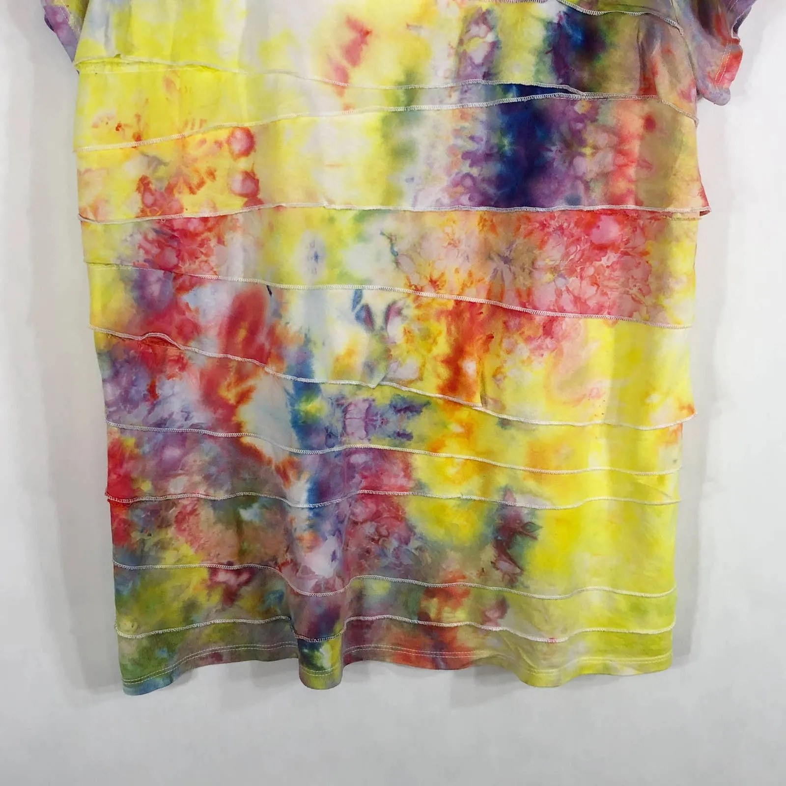 Merona Womens XXL Top Tee‎ Tie Dye Flight Risk Yellow Purple  Blue Ruffled 1008 - Image 7