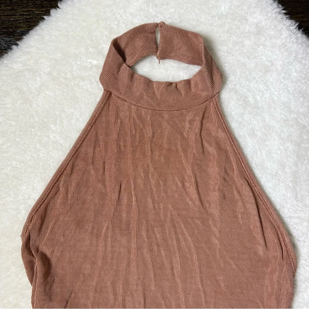 Zara Tan Halter Neck Backless Bodysuit - Image 3